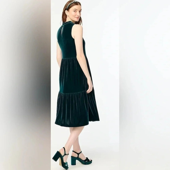 J.Crew Factory Velvet sleeveless midi dress Women’s Size 6 Color Old Forest NWT - Picture 6 of 16
